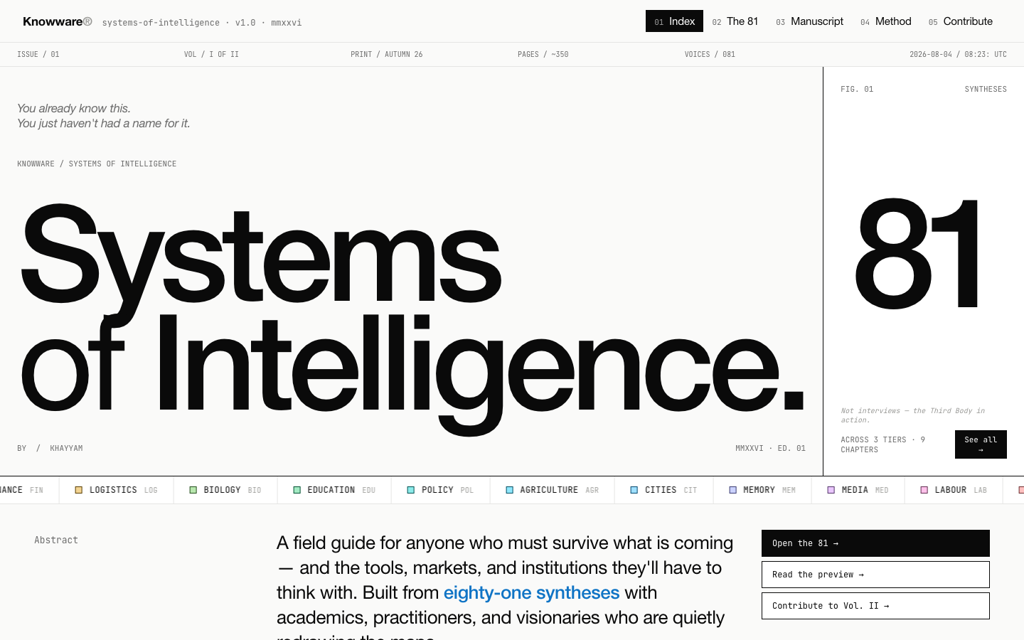 Screenshot: knowware.press, the Systems of Intelligence editorial site