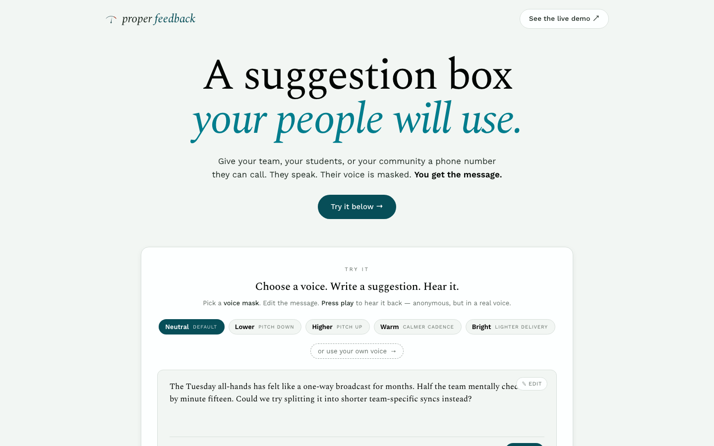 Proper Feedback interface